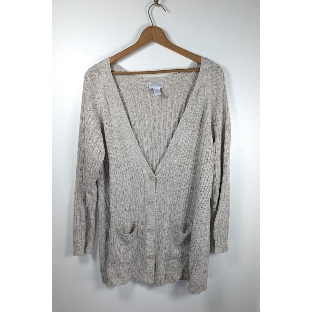 Soft Surroundings Cardigan Sweater Women' Size s 2X Metallic Ribbed Linen Blend